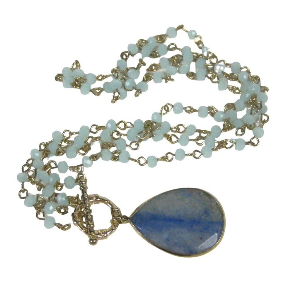 Goldtone Chain Plastic Beaded Necklace 19 Inch Double Strand Pendant